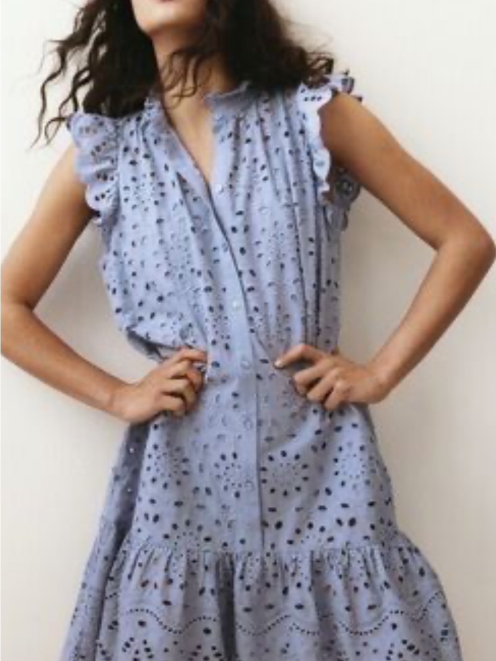 H&M Light Blue Eyelet Ruffle Midi Dress